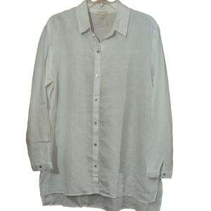 Eileen Fisher Women's White 100% Linen Button-Down Shirt
